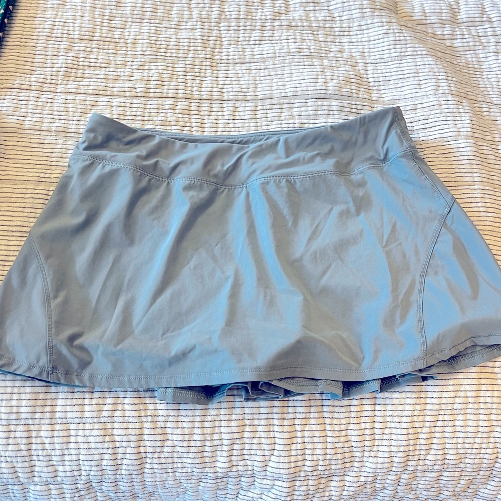 Cute chambray blue ruffle skirt.
